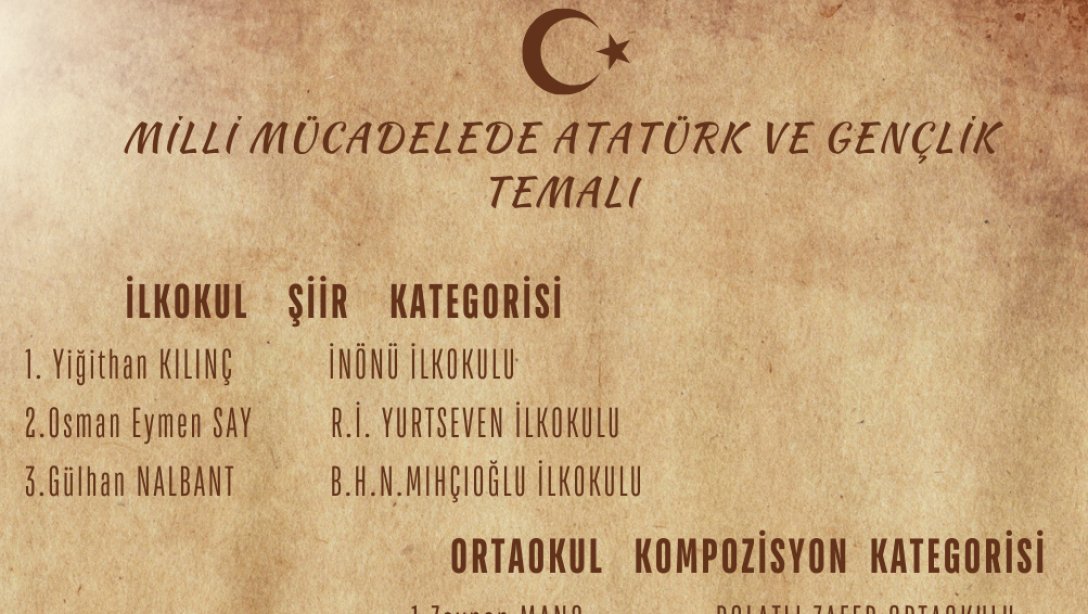 ''Milli Mücadelede Atatürk ve Gençlik'' Temalı Şiir, Resim ve Kompozisyon Yarışma Sonuçları Açıklandı